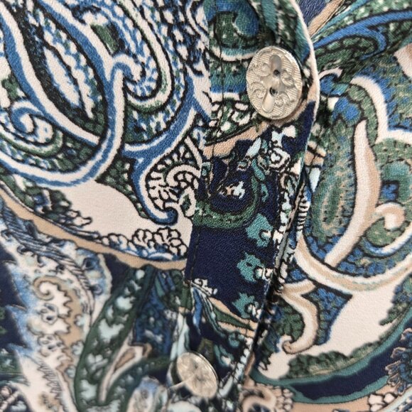 Roz and Ali Blue Green Paisley Button Down Long Sleeved Blouse 1x - Picture 7 of 13